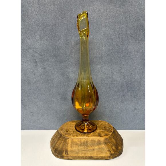 Viking Glass Other - Vtg Viking Glass Amber Swung Bud Vase 6 Petal Footed Ribbed Gold Art Glass 14.5”